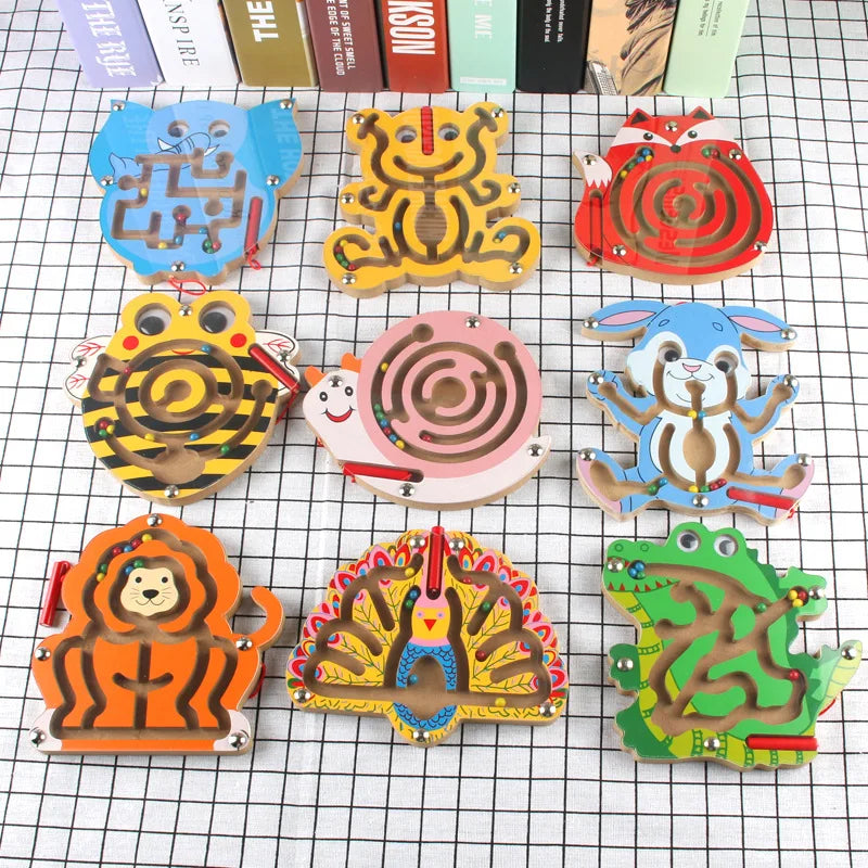 "מבוך מגנטי מעץ בסגנון מונטסורי – משחק חכם לקטנטנים!