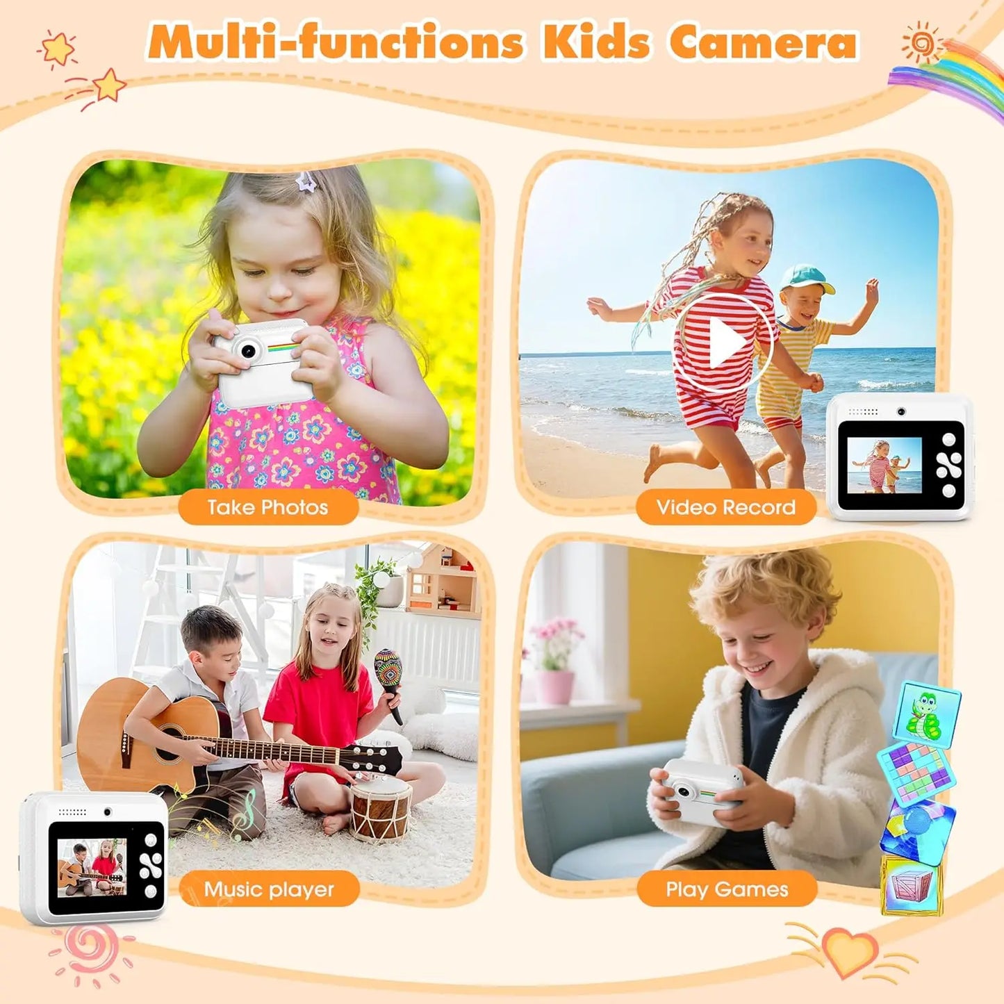 "מצלמת ילדים 1080P HD עם מדפסת תרמית ניידת – צילום והדפסה מיידית, מצלמה חינוכית ויצירתית כמתנה מושלמת"