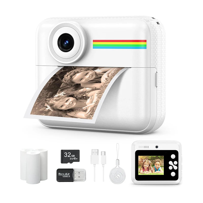 "מצלמת ילדים 1080P HD עם מדפסת תרמית ניידת – צילום והדפסה מיידית, מצלמה חינוכית ויצירתית כמתנה מושלמת"