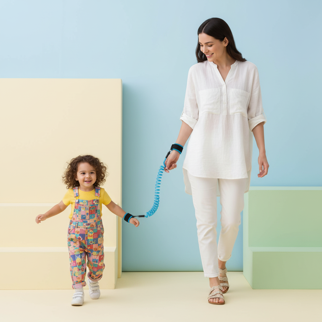 רצועת בטיחות לילדים – מונעת אובדן - דוגמנית עם מוצר