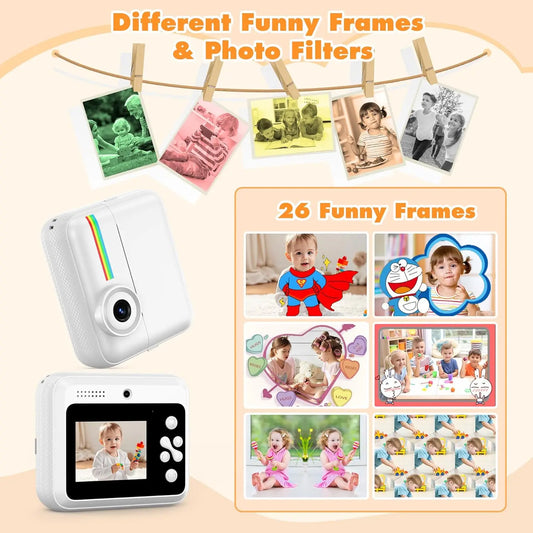 "מצלמת ילדים 1080P HD עם מדפסת תרמית ניידת – צילום והדפסה מיידית, מצלמה חינוכית ויצירתית כמתנה מושלמת"