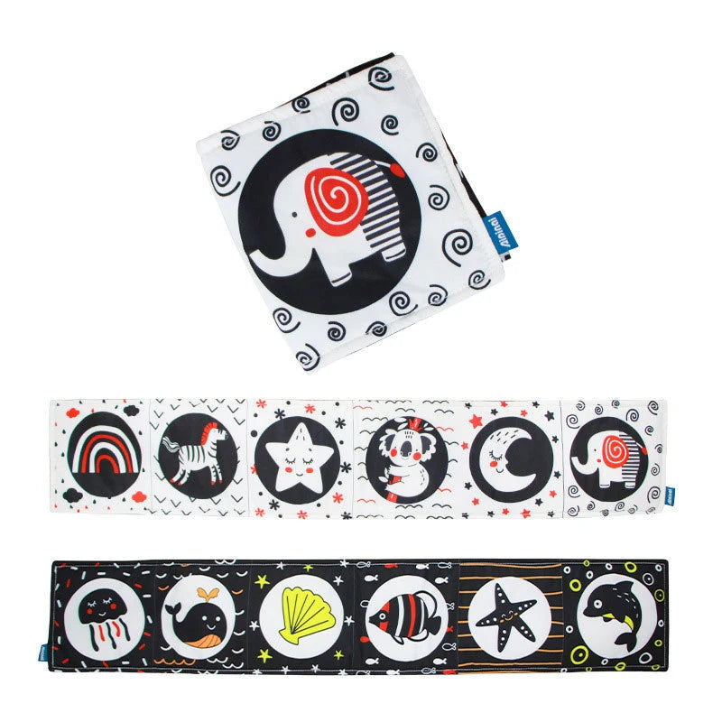 ספר פעילות רך לתינוקות עם מרקמים תחושתיים – מתאים לגיל 0–12 חודשים, מעודד למידה מוקדמת והתפתחות חושית מהנה.